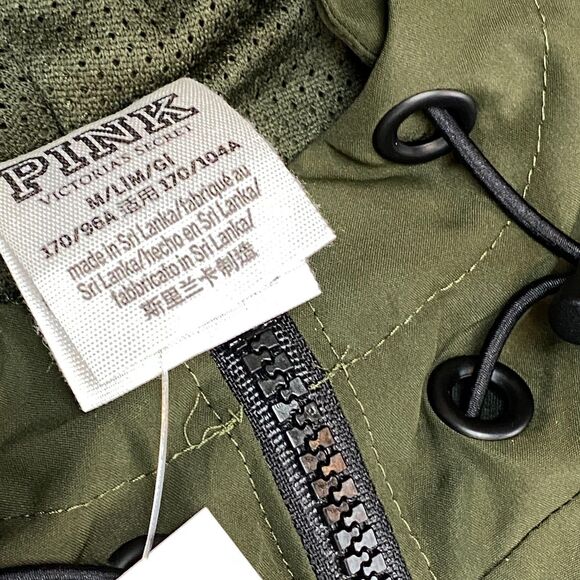 Victoria's Secret PINK Anorak Jacket Womens M Olive Mesh Lined Hooded Full Zip - Picture 6 of 16